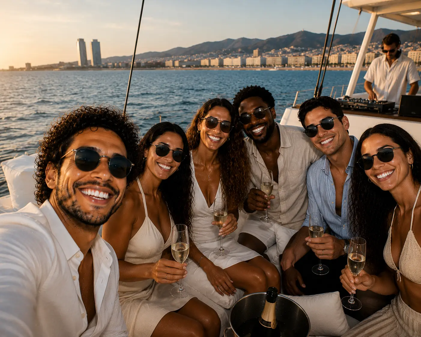 Boat parties Barcelona catamaran sunset birthday corporate bachelor Mediterranean
